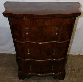 Burled Walnut Three Drawer Continental Commode