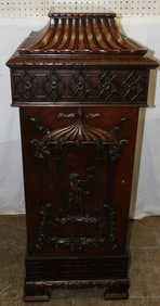 Carved Mahogany Pagoda Top Chinese Chippendale Cabinet