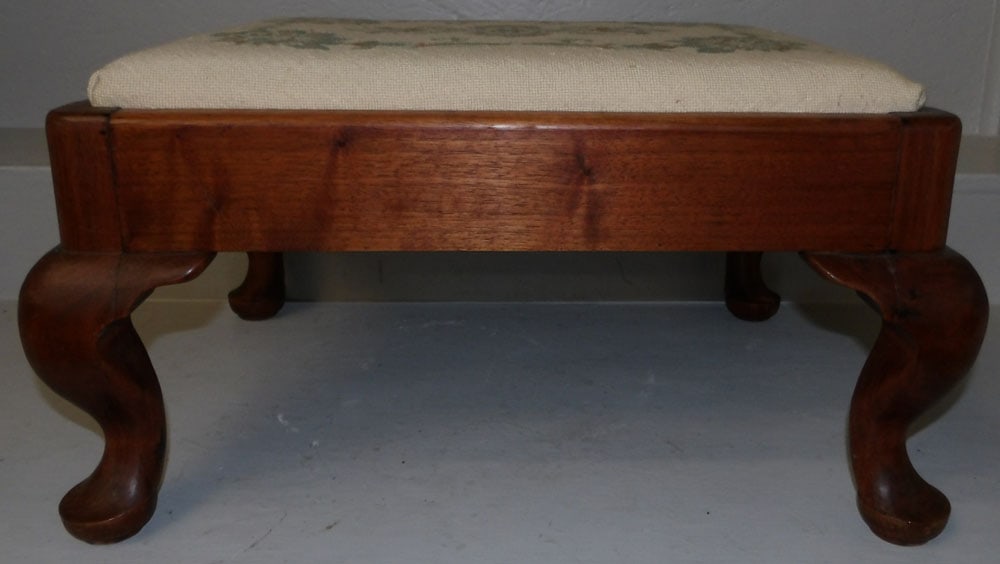 Walnut Queen Anne Style Foot Stool with Needlepoint Top (1 of 4)