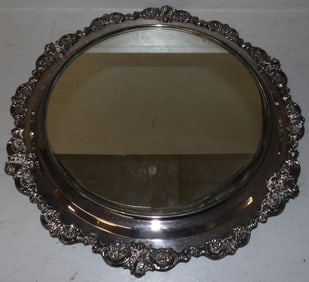 Ornate Edge Silverplated Plateau with Mirror Top