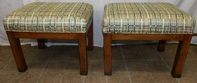 Pair of Oak & Upholstered Top Ottomans