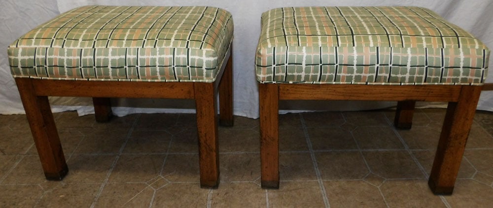 Pair of Oak & Upholstered Top Ottomans (1 of 3)