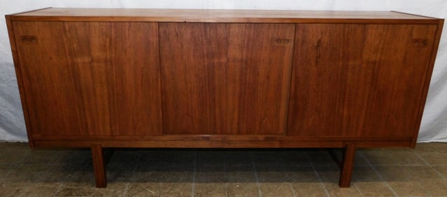 Mid Century Modern Walnut Danish Credenza with Sliding Doors