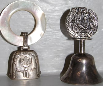 Sterling Mother of Pearl Baby Teething Rattle & Sterling Peruvian Bell