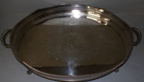 Oval Sheffield Pierced Gallery Serving Tray
