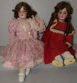 Two Antique German Porcelain Head Dolls