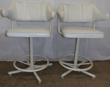 Pair of Vinyl Upholstered & Painted Metal Bar Stools