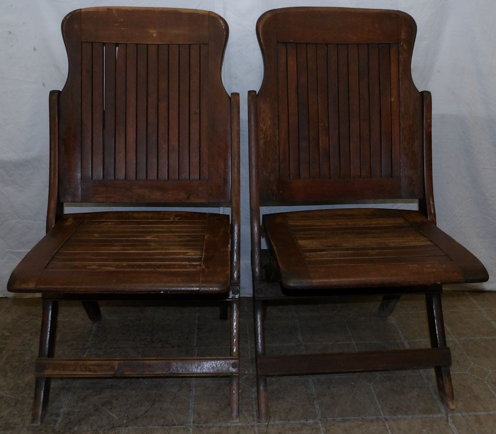 Pair of Maple Folding Chairs by Heywood Wakefield: Pair of Maple Folding Chairs by Heywood Wakefield . 35 1/2" H 19" W 24" D ALL DESCRIPTIONS AND ANY CONDITION STATEMENT GIVEN BY LANGSTON AUCTION GALLERY ARE STRICTLY OPINIONS AND LANGSTON'S SHALL HAVE