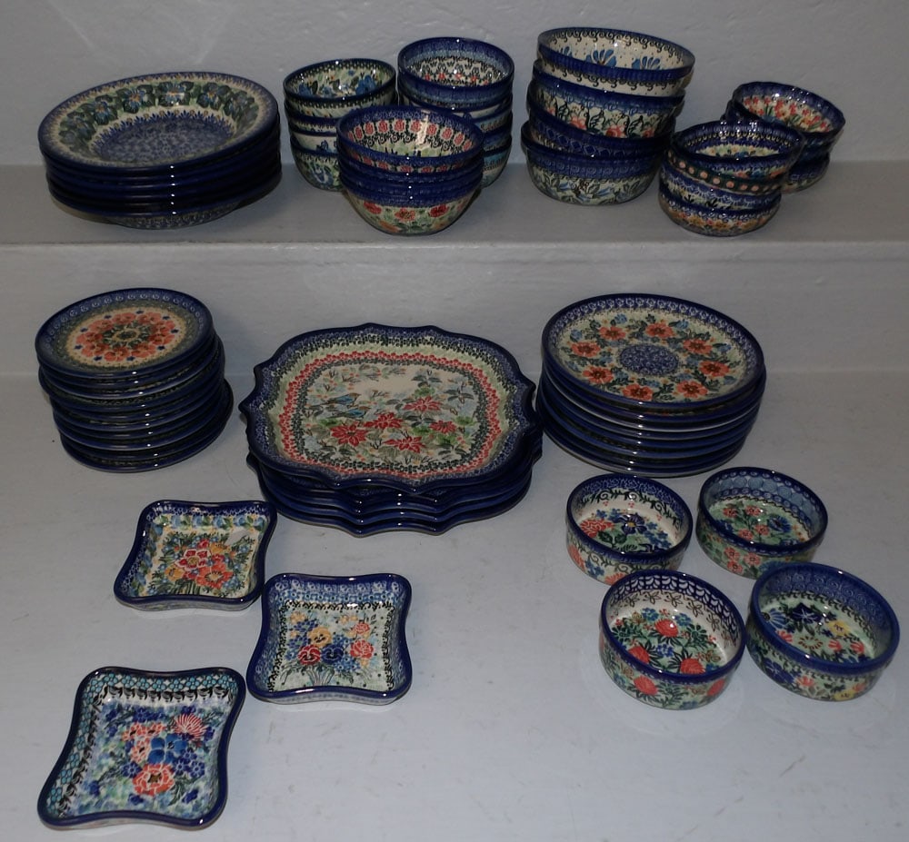 61 Pieces of Hand Painted Polish Pottery (1 of 7)