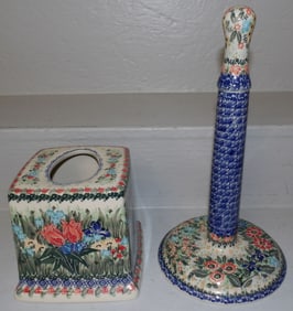 Two Pieces of Hand Painted Polish Pottery