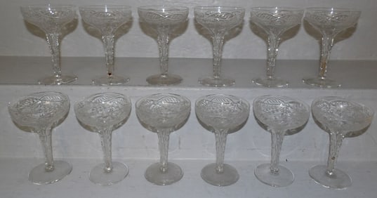 Twelve Cut Glass Hollow Stem Champagnes