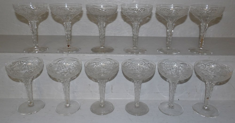 Twelve Cut Glass Hollow Stem Champagnes (1 of 3)