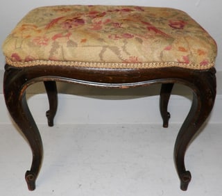 Antique Carved Walnut & Needlepoint Top Bench