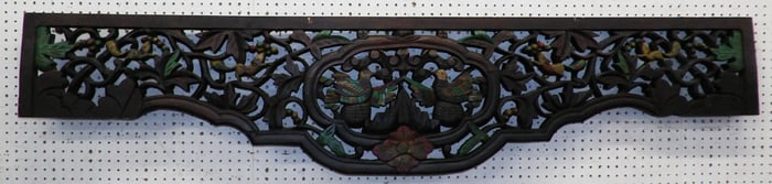 Hanging Painted Carved Wood Panel with Bird Motif