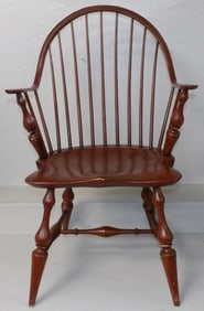 Red Painted Continuous Arm Windsor Chair Stamped DR Dimes
