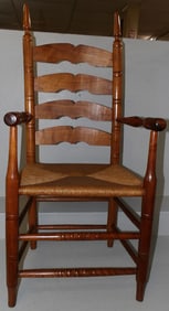 Walnut Ladder Back Arm Chair with Rush Seat