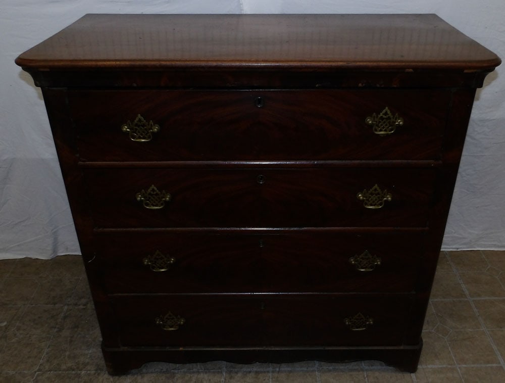 19th Century Mahogany Four Drawer Chest: 19th Century Mahogany Four Drawer Chest . 40" H 41 3/4" W 20 1/4" D ALL DESCRIPTIONS AND ANY CONDITION STATEMENT GIVEN BY LANGSTON AUCTION GALLERY ARE STRICTLY OPINIONS AND LANGSTON'S SHALL HAVE NO RE