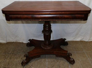 Antique Carved Mahogany Fold Over Top Game Table