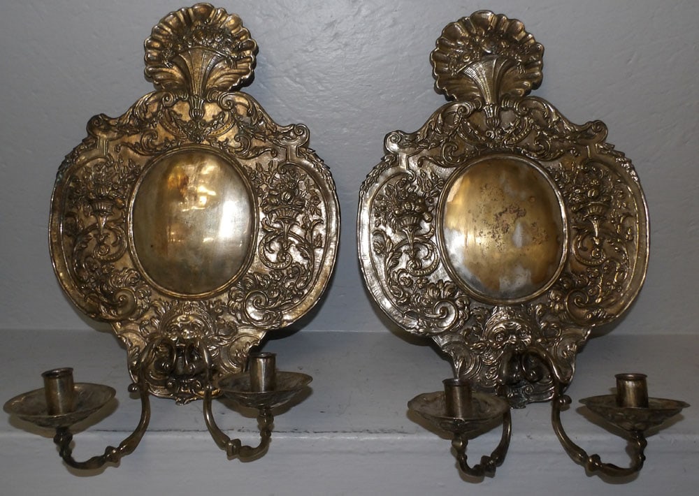 Pair of Silverplated on Brass Wall Candle Sconces (1 of 5)