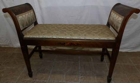 Walnut Adams Paint Decorated Window Bench