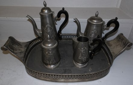 Five Piece Pewter Tea Service