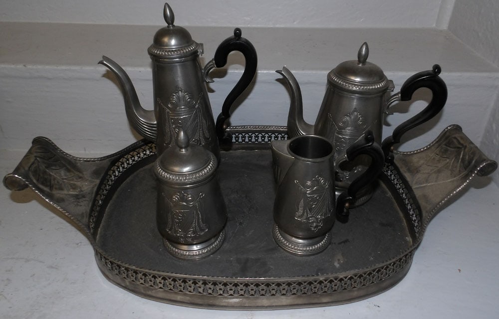 Five Piece Pewter Tea Service (1 of 8)