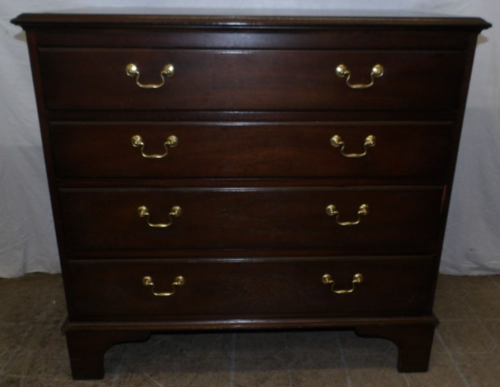 Mahogany Four Drawer Chest by Kittinger: Mahogany Four Drawer Chest by Kittinger . 35 1/4" H 27 1/4" W 22" D ALL DESCRIPTIONS AND ANY CONDITION STATEMENT GIVEN BY LANGSTON AUCTION GALLERY ARE STRICTLY OPINIONS AND LANGSTON'S SHALL HAVE NO RE