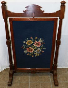 Antique Walnut Victorian Fire Screen with Needlepoint Inset