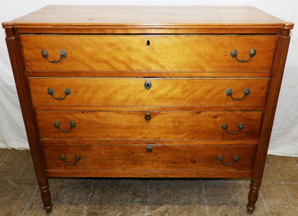 19th Century Cherry Fluted Column Four Drawer Sheraton Chest (1 of 6)