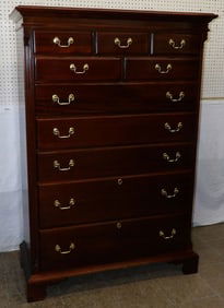 Mahogany Three Over Two Over Five Drawer Tall Chest with Fluted Quarter Columns by Jamestown