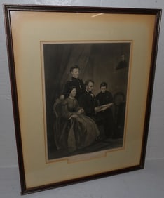 Antique Framed Black & White Engraving of Lincoln Family