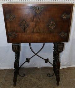 Antique Walnut Spanish Revival Drop Front Desk