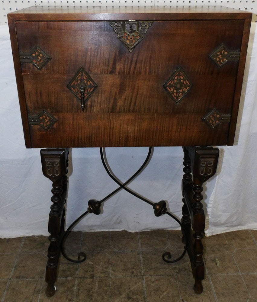 Antique Walnut Spanish Revival Drop Front Desk (1 of 11)