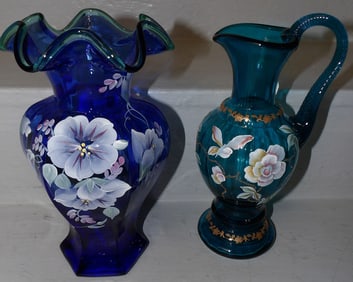 Fenton Art Glass Ewer & Vase
