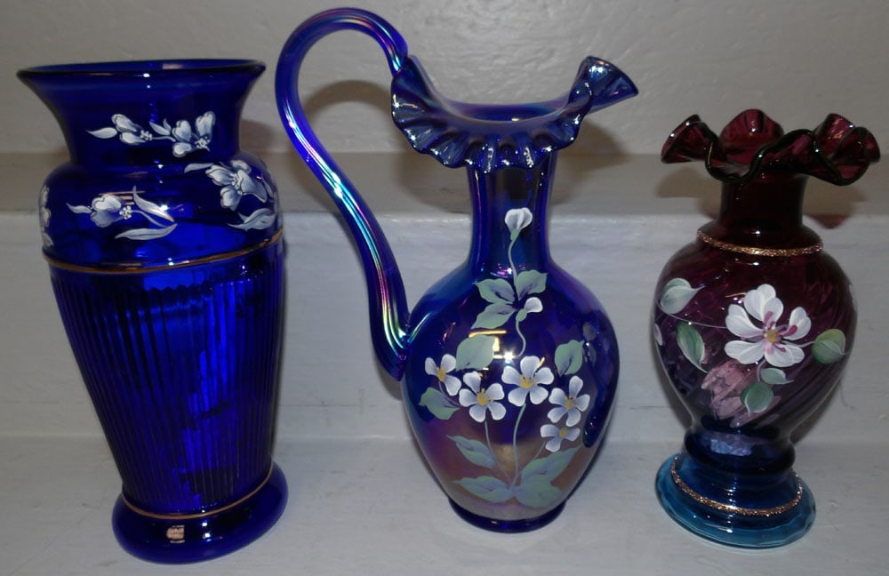 Three Fenton Art Glass Pieces, (One Pitcher & Two Vases) (1 of 10)