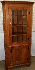 Antique Heart Pine Glass Door Corner Cabinet