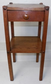 Antique Oak Mission Two Tier Stand with One Drawer