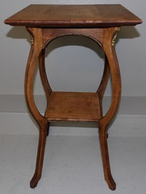 Antique Maple Two Tier Stand with Brass Accents Stamped Bartelle Furniture