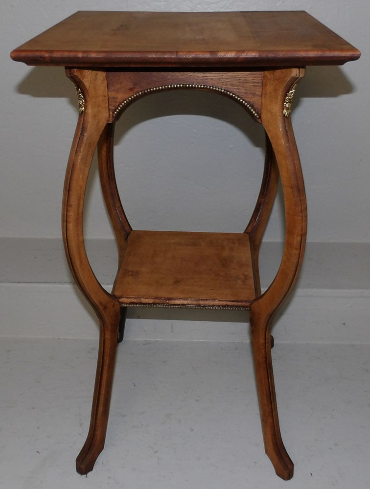 Antique Maple Two Tier Stand with Brass Accents Stamped Bartelle Furniture (1 of 4)