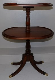 Antique Mahogany Two Tier Dumbwaiter with Brass Paw Feet