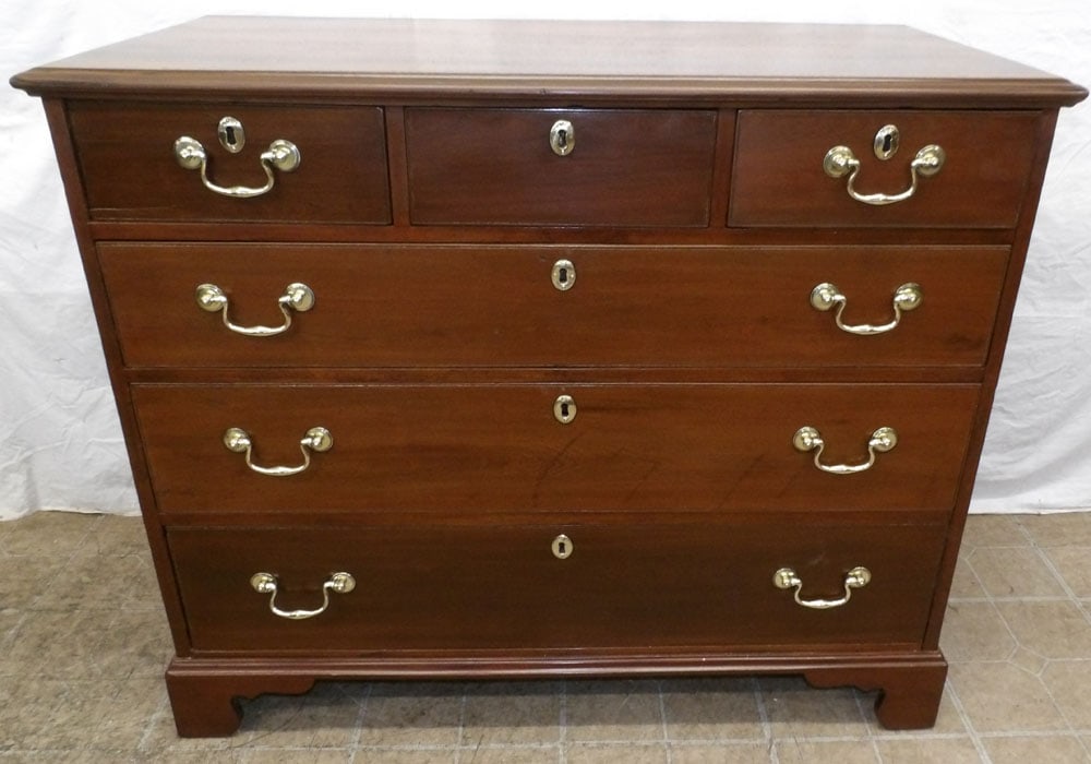 19th Century Mahogany Three Over Three Drawer Chest: 19th Century Mahogany Three Over Three Drawer Chest . 36 3/4" H 44" W 21 1/2" D ALL DESCRIPTIONS AND ANY CONDITION STATEMENT GIVEN BY LANGSTON AUCTION GALLERY ARE STRICTLY OPINIONS AND LANGSTON'S SHAL