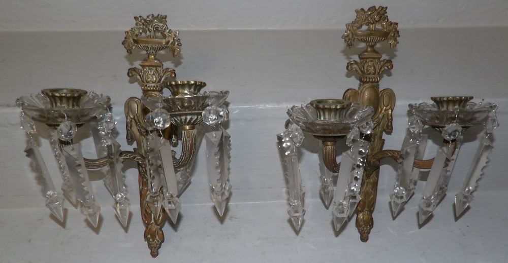 Pair of Bronze & Crystal Sconces (1 of 3)