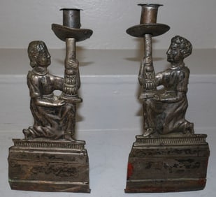 Pair of Antique Silverplated Embossed Candlesticks