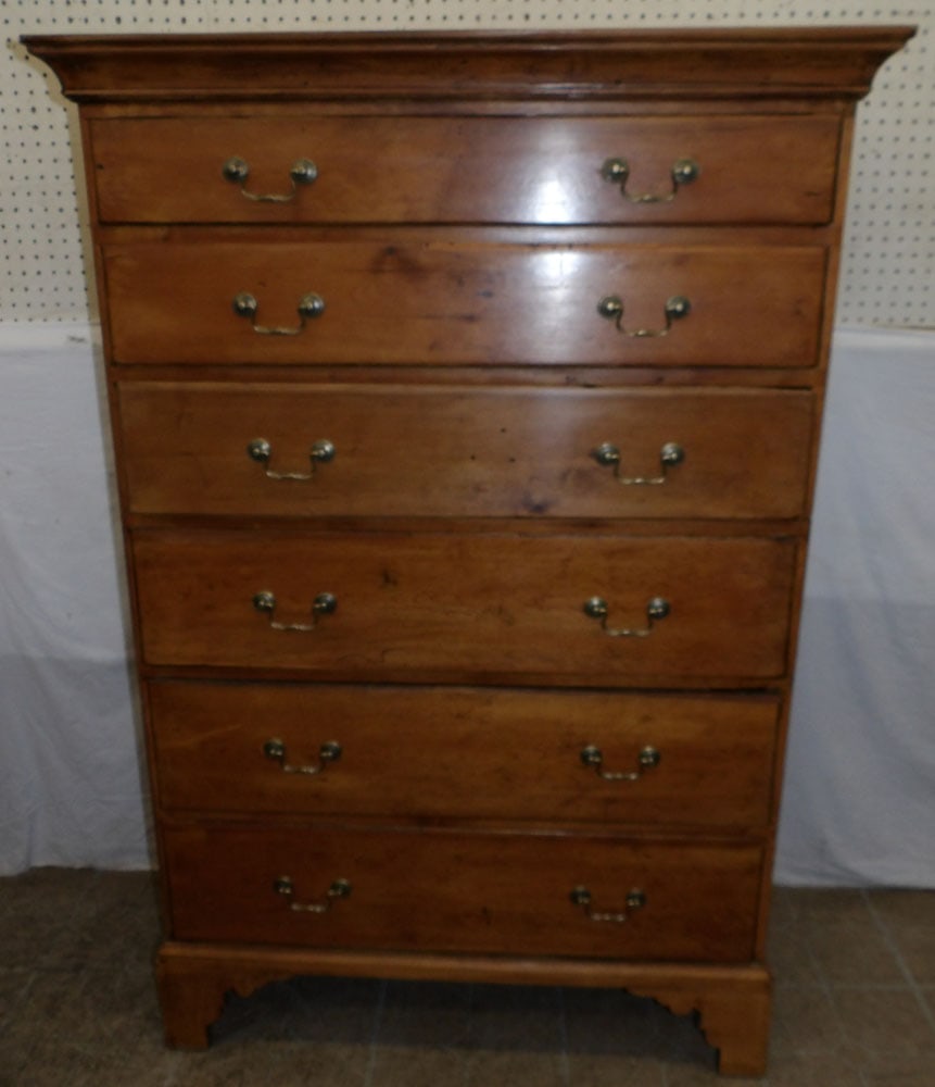 19th Century Maple New England Six Drawer Tall Chest (1 of 7)