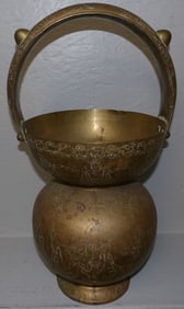 Antique Engraved Brass Holy Water Carrier
