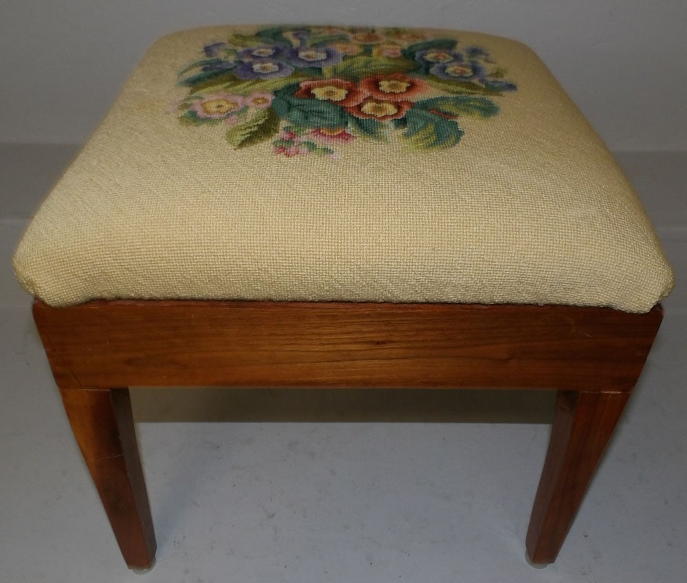 Walnut Bench made Needlepoint Top Stool (1 of 5)
