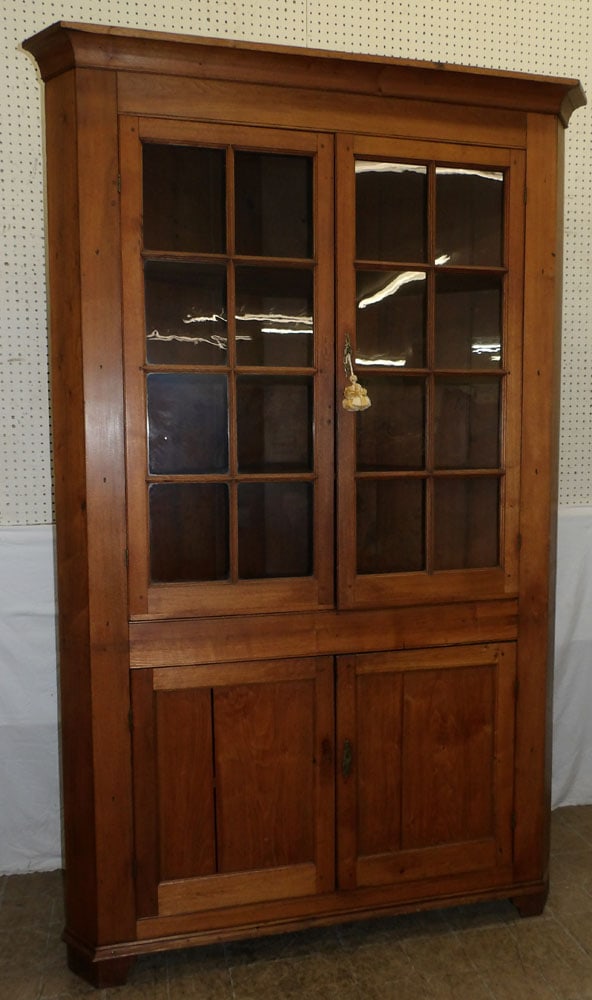 18th Century Walnut One Piece Glass Door Corner Cabinet (1 of 7)