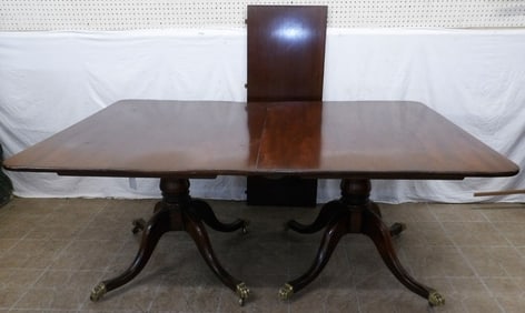 Antique Mahogany Two Pedestal Dining Table with One Leaf