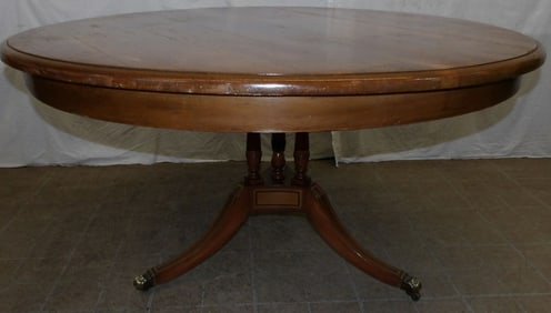 Antique Maple Round Dining Table with Painted Pedestal & Brass Casters