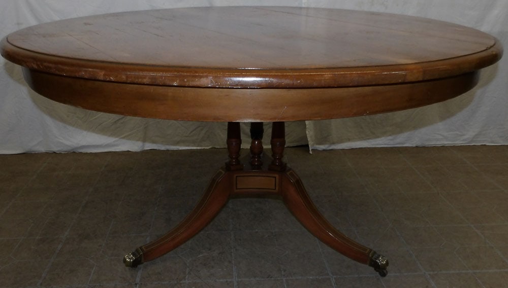 Antique Maple Round Dining Table with Painted Pedestal & Brass Casters (1 of 7)